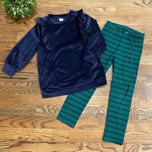Baby Gap Navy Velour Long Sleeve Shirt & Striped Leggings Sz 4/5